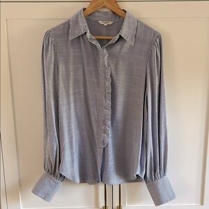 Max Studio Striped Blue White Ruffles Soft Puffy Sleeves Button Down Size M